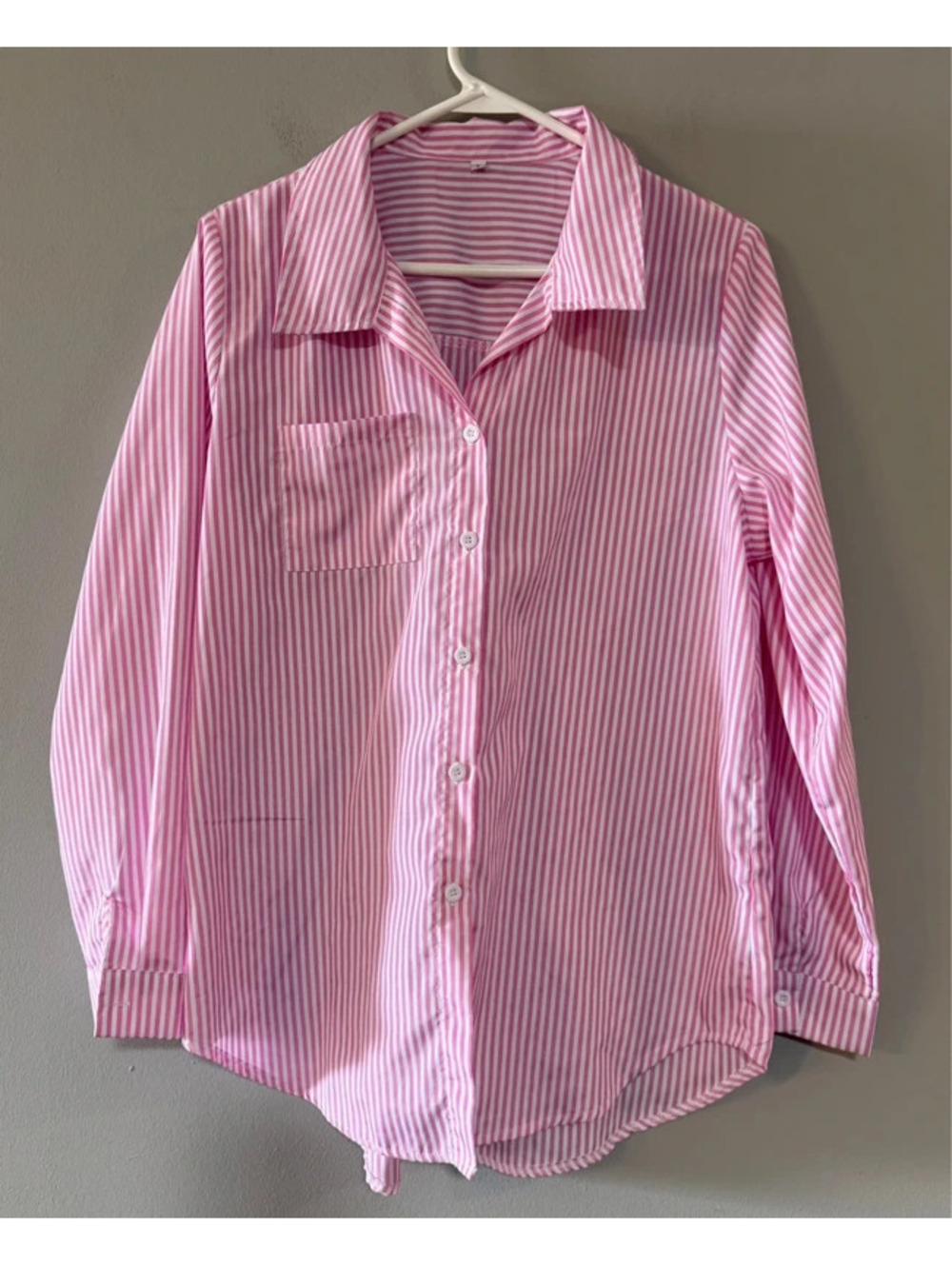 SHEIN Women’s Pink & White Striped Button-Down Shirt Size Large